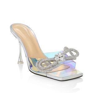 Mach & Mach Double Bow Iridescent PVC Mule Heels